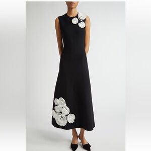 LELA ROSE Rosette Embellished Sleeveless Milano Knit Dress gown flowers XL new